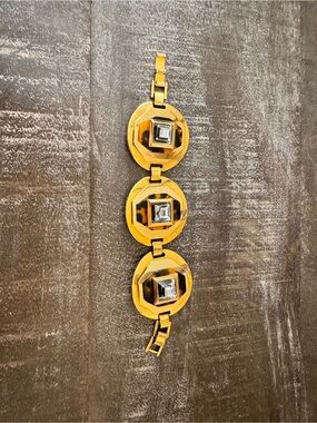 J. Crew Art Deco Geometric Gold-Tone Tortoise Bracelet- Clear Square Crystals